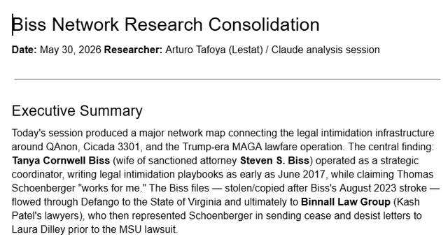 Encabezado del documento titulado Biss Network Research Consolidation