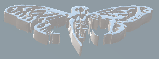 Logo de la cigarra como modelo 3D blanco extruido, hecho por el autor